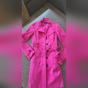 blanc noir Womens Xs Hot Pink Ruffle-Trim Pea Coat